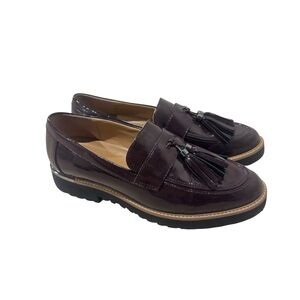 Franco Sarto Carney Tassel Loafer Patent Burgundy Dark Red Chunky Sole Sz 9.5 M
